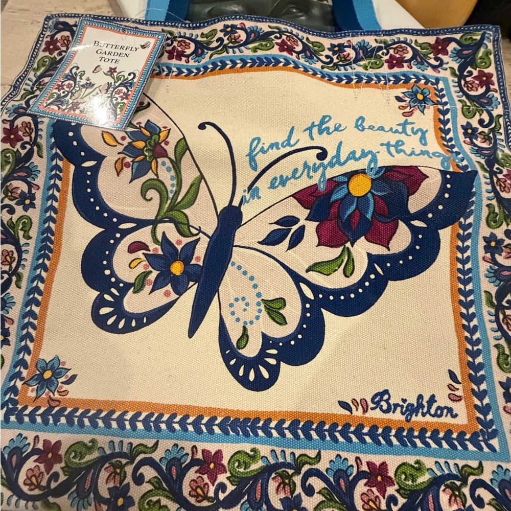 Brighton Butterfly Garden Tote - Blue and Cream